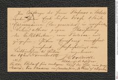 Nachlass Franz Steindachner, Postkarte von R. Eckhardt an Franz Steindachner (20.11.1877), Inv.Nr. 122.01, Seite 2